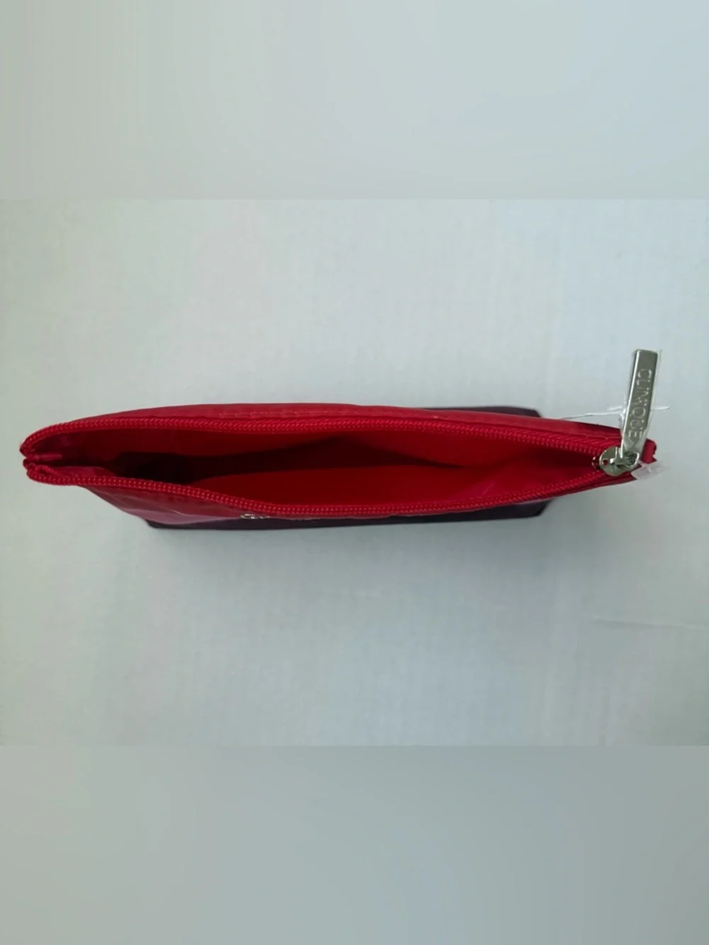 Clinique x Jonathan Cohen Zip Top Cosmetic Bag Red to Pink Ombre Striped